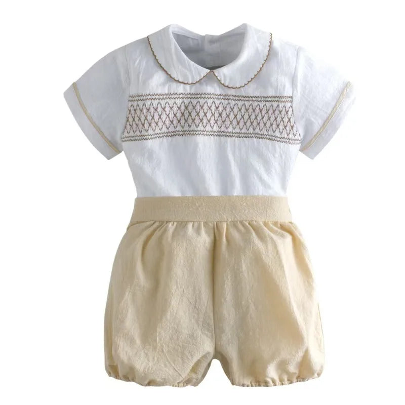 Summer New Spanish Baby Boys Clothes Short-Sleeved Suit Newborn Cotton Clothing Two-Piece for Boys Boutique Kids Clothing