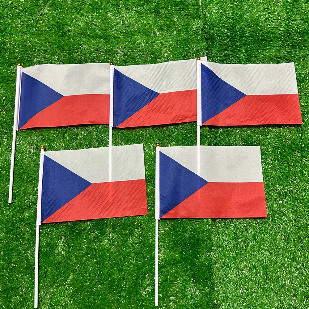 SKY FLAG Czech hand Flag 10/20/50/100pcs 21*14cm Czech Hand Waving Flags With plastic pole For Sports Activity Home Decor