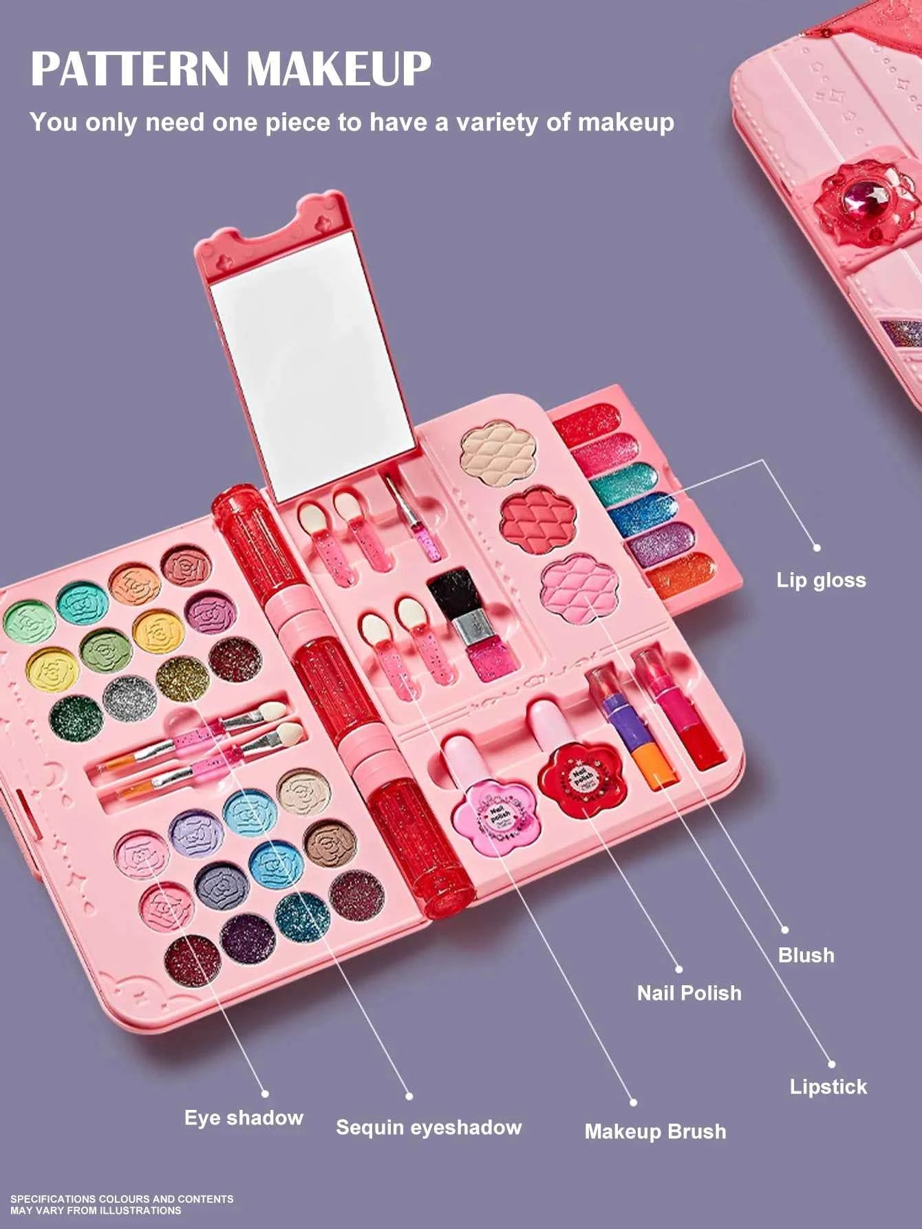 Kids Makeup Kit for Girl, Washable Play Make Up Toys Set with Mirror, Beauty Dress Up Set Toys for Age 3 4 5 6 7 8 9 10 11 12 Ye