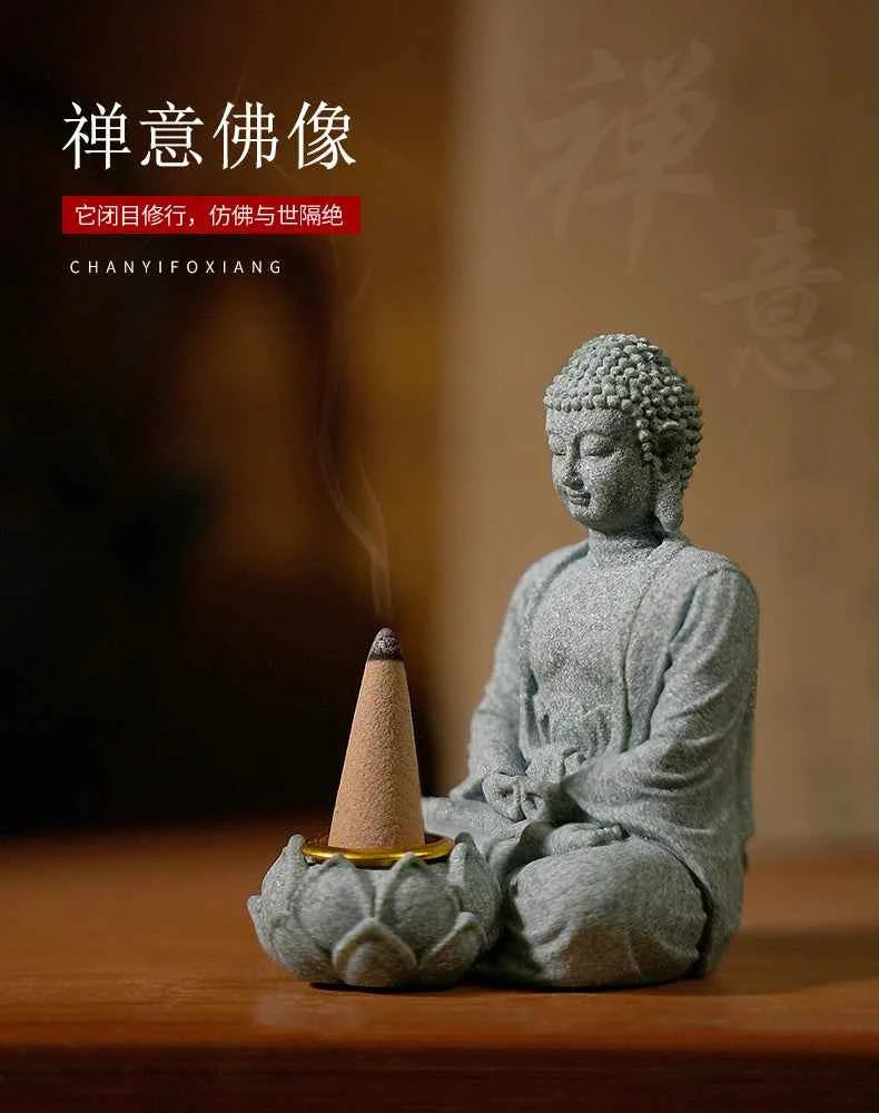 Household aromatherapy decorations new Chinese new ornaments living room Zen tea desktop crafts small sitting Buddha sculpture