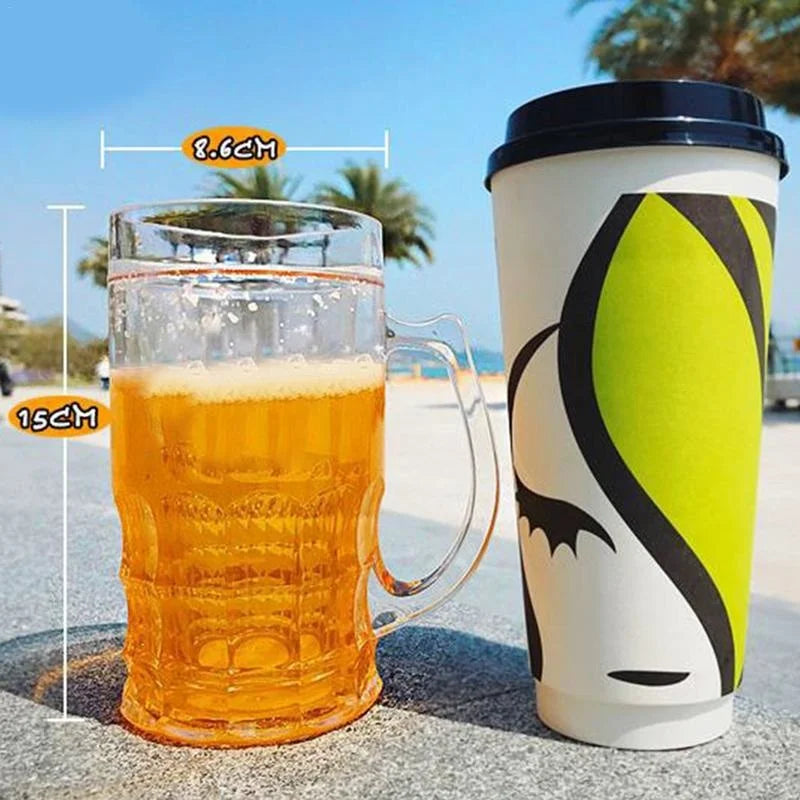 Creative Cool Double-layered Fake Beer Glass, Thickened Cup with Handgrip, Transparent Mugs, Teasing Supplies, 450ml