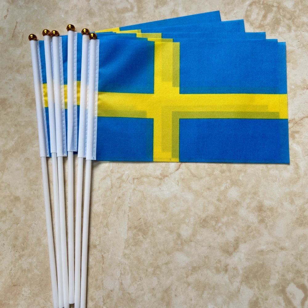 Sweden Hand flag 14x21cm double-sided permeable polyester Swedish hand flag decorated for holiday party sports
