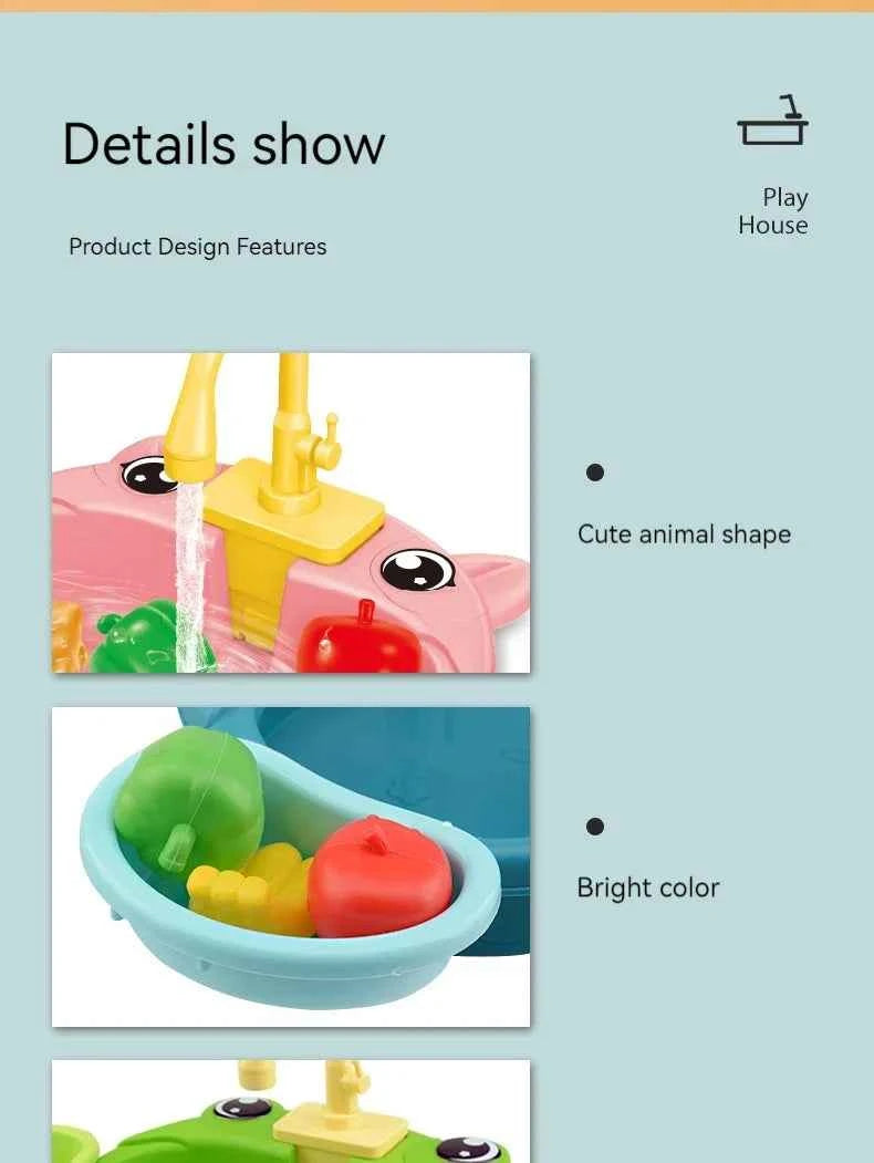 Toy Kitchen Set for Toddlers with Electric Circulating Water, Dishwasher Sink, Imaginative Pretend Play for Kids Boys Girls Ages