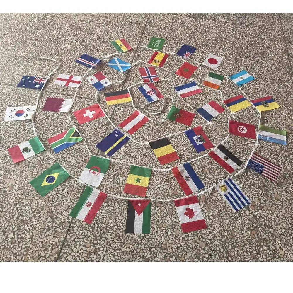 2026 Football World Flag 14x21cm 20x28cm 48pcs Small hand Flag string Flag Hanging Bar Store Supermarket Football cup Event