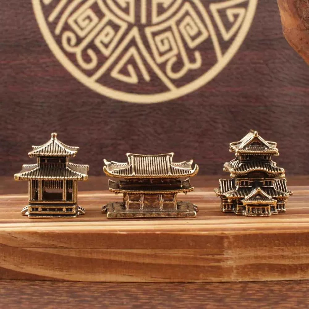 Brass Ancient Architecture Figurines Home Decor Chinese Ancient Buildings Pavilions Fairy Garden Miniatures Fish Tank Decoration