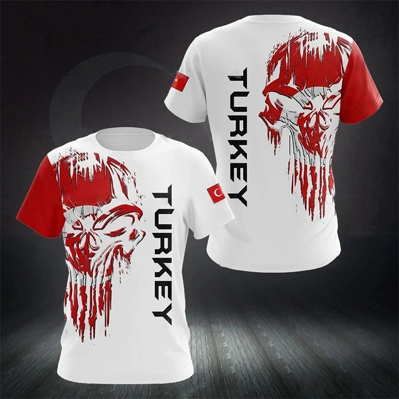 3D Printed Turkish Flag Pattern Men's T-Shirt National Pride Football Jersey Outdoor Sports Fitness Leisure Fashion Street Wear