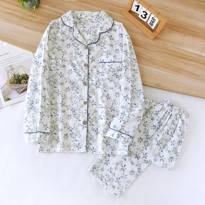 2026 kimono femme maple leaf pajama sets women 100% gauze cotton long sleeve casual sleepwear women pyjamas autumn hot sale