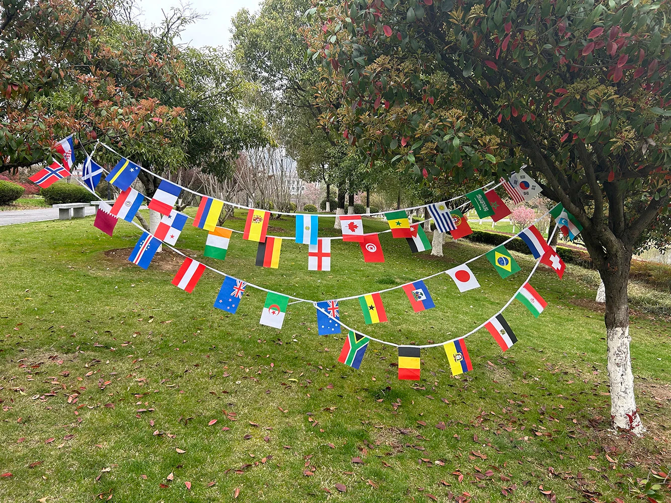 2026 Football World Flag 14x21cm 20x28cm 48pcs Small hand Flag string Flag Hanging Bar Store Supermarket Football cup Event