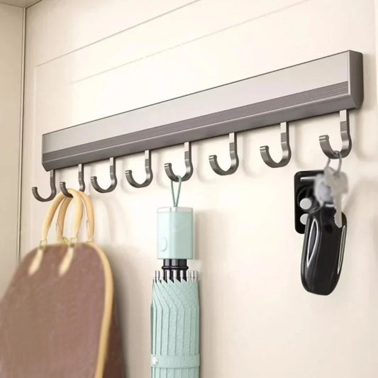 Kitchen Storage Rack Aluminum Alloy Hook Rack Wall Mounted Kitchen Utensil Storage Rack Bathroom Robe Towel Hanger