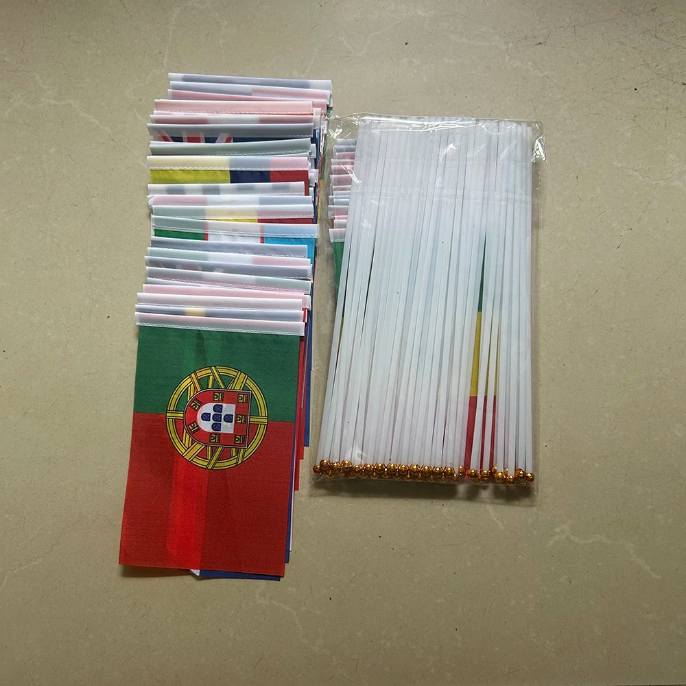 2026 Football World Flag 14x21cm 20x28cm 48pcs Small hand Flag string Flag Hanging Bar Store Supermarket Football cup Event