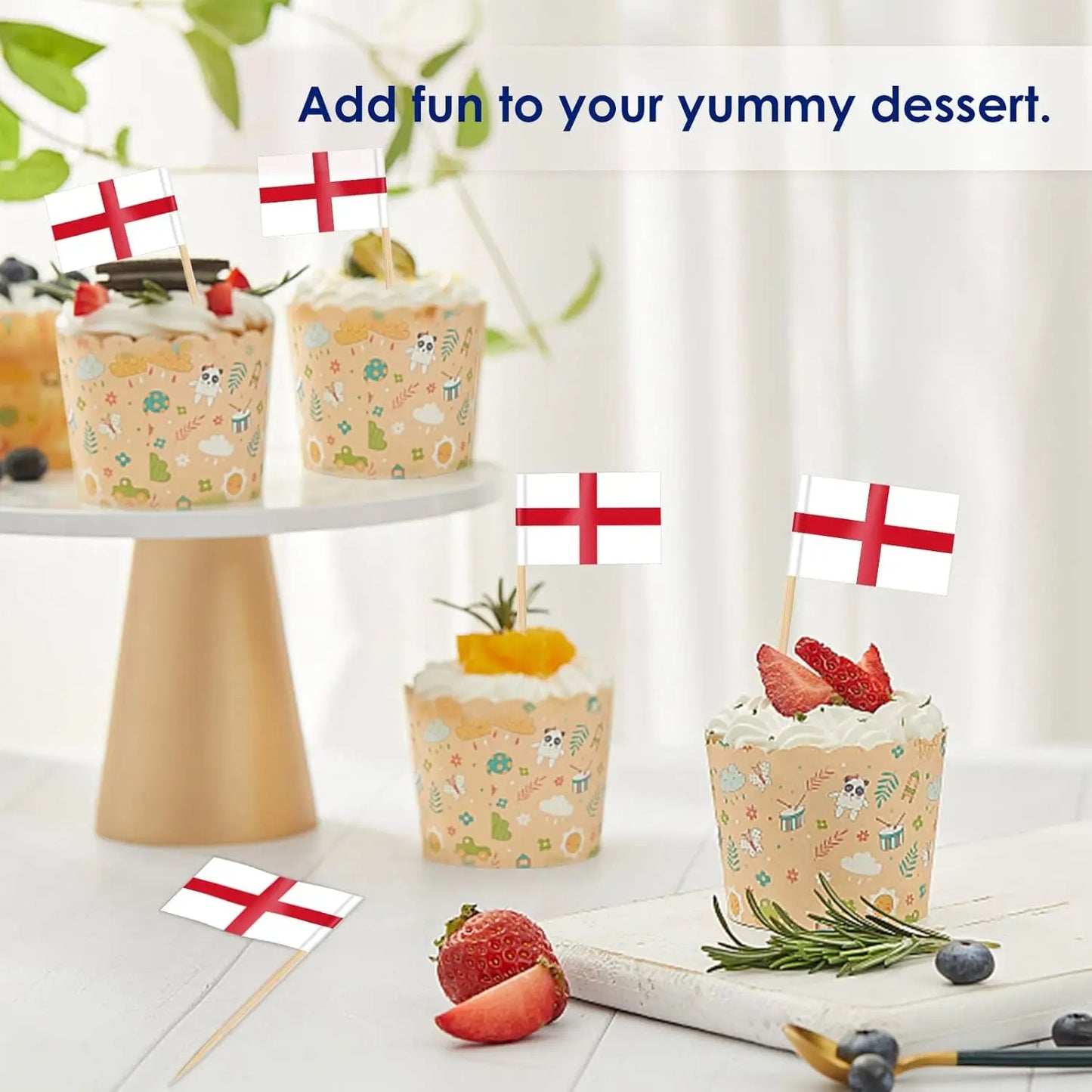 England Flag Toothpick,100 Pcs England Cupcake Toppers, Small England Stick Flags Double-sided for Football Party Decorations