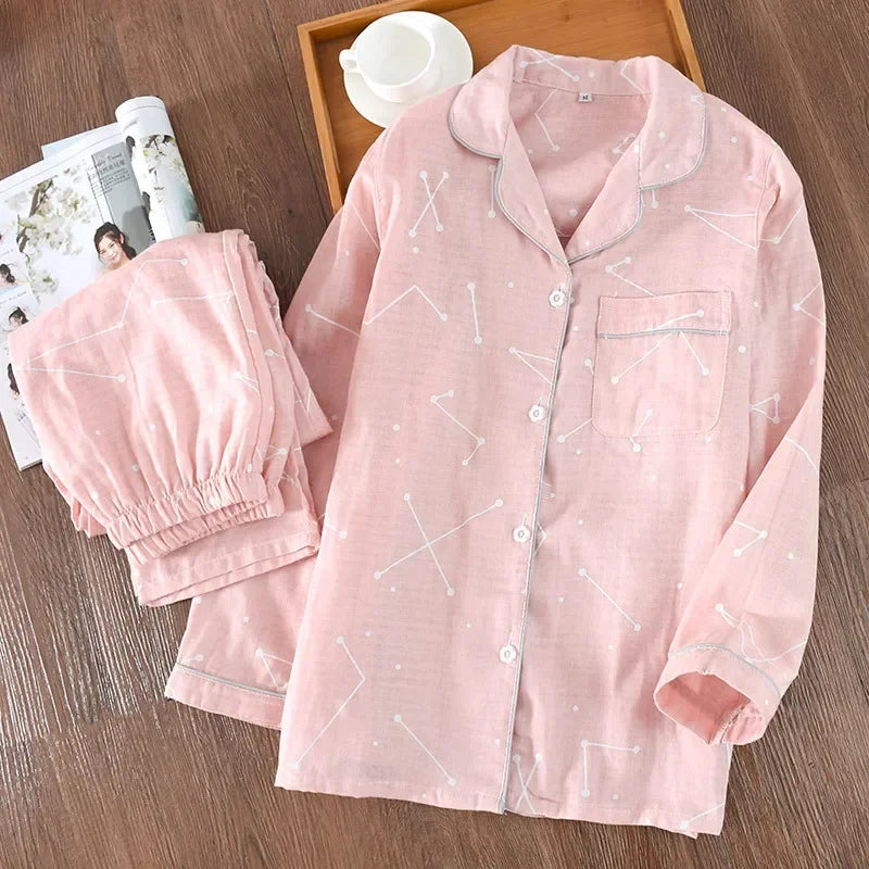 2026 kimono femme maple leaf pajama sets women 100% gauze cotton long sleeve casual sleepwear women pyjamas autumn hot sale