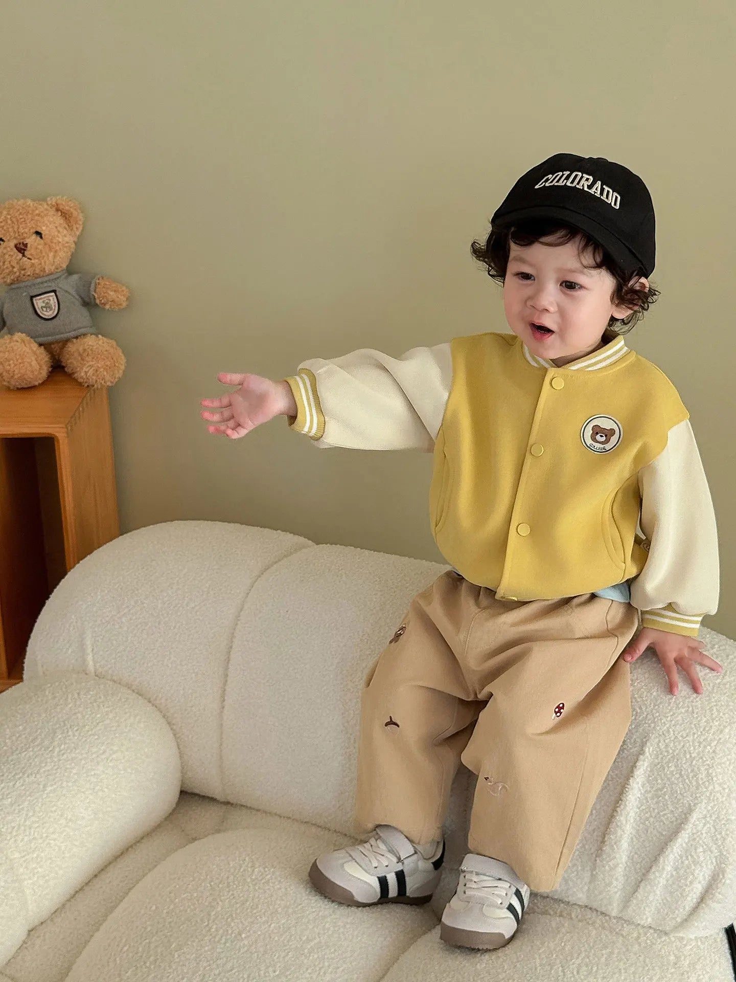 2026 Fall New Toddler Kids Pants Cotton Cartoon Embroidered Harem Pants Baby Boy Casual Striped Denim Baggy Trousers