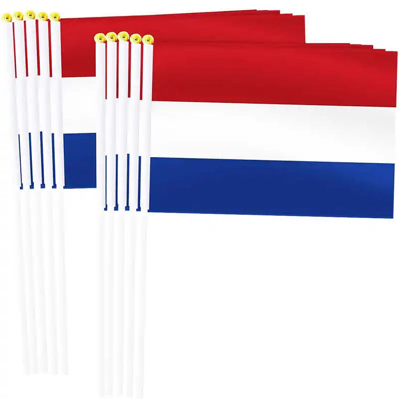 10PCS Mini Netherlands Flag Holland 14x21cm Hand Held Small Dutch Flags With Plastic Stick Flagpoles Decoration Celebration