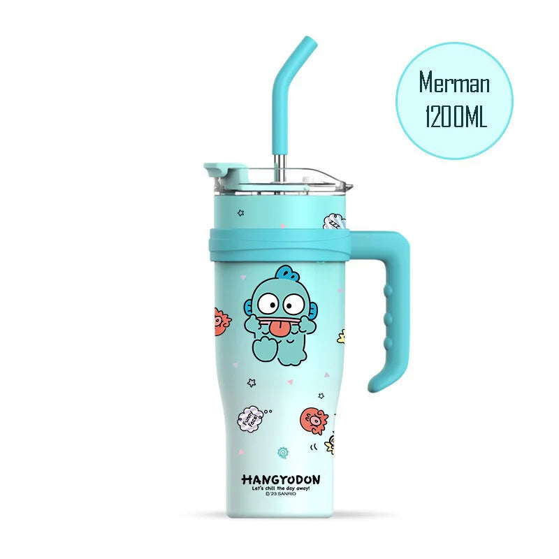 1200Ml Hello Kitty Kuromi Cinnamoroll Melody Thermos Water Bottle Cute Large Capacity Straw Cup Steel Kids Birthday Gift