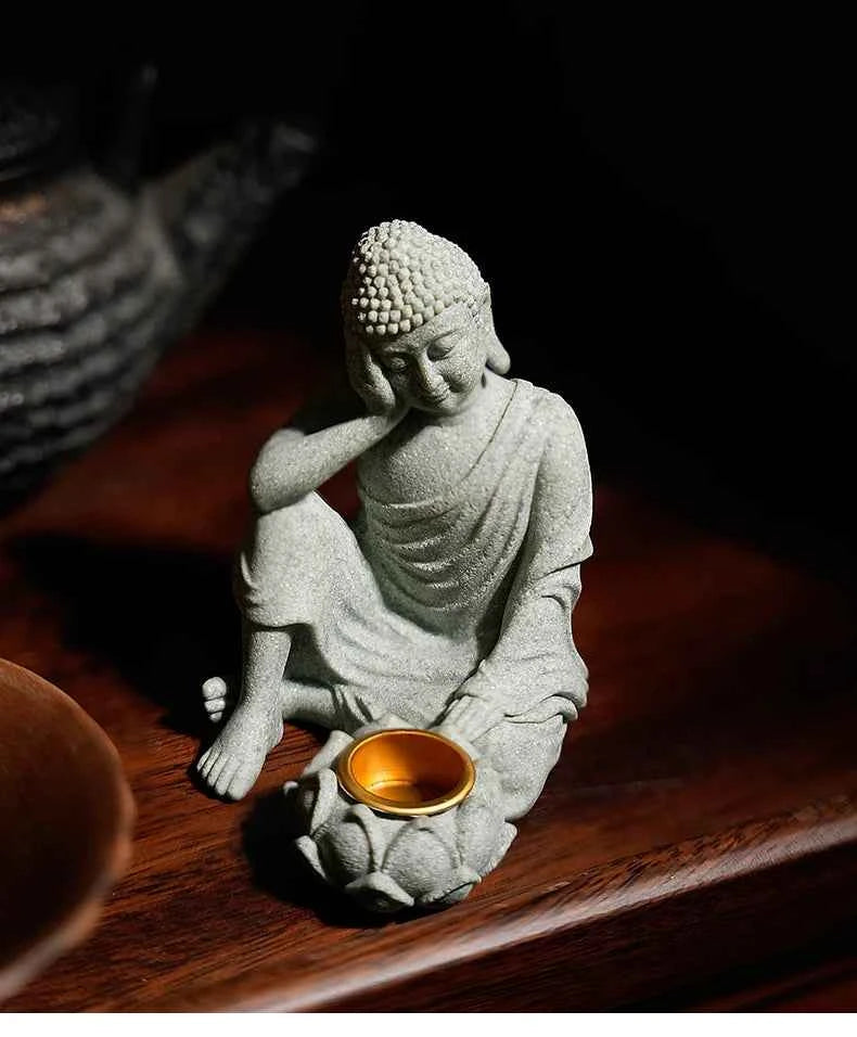Household aromatherapy decorations new Chinese new ornaments living room Zen tea desktop crafts small sitting Buddha sculpture