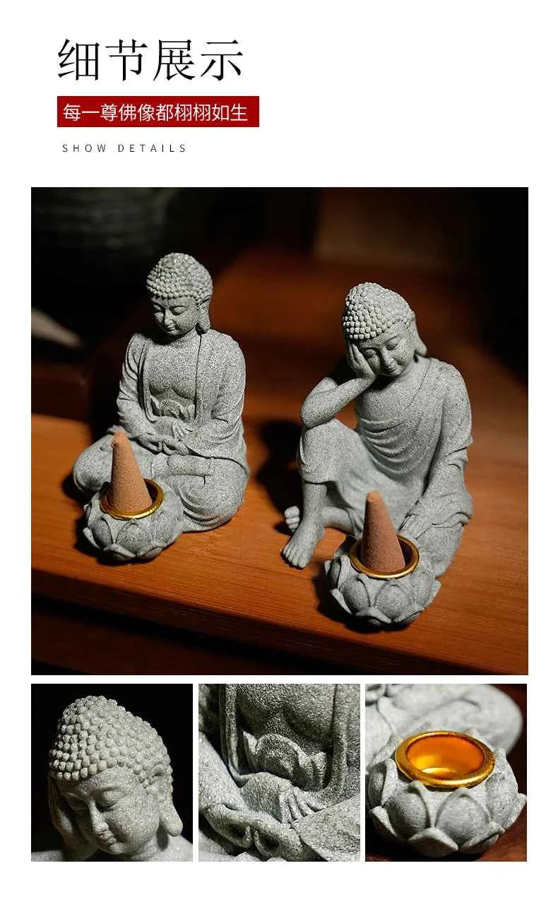 Household aromatherapy decorations new Chinese new ornaments living room Zen tea desktop crafts small sitting Buddha sculpture