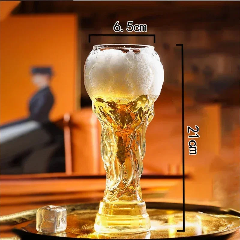 World Football Trophy Shape Beer Glass, High Borosilicate Glass, 450ml/600ml/800ml, Fan Gift for 2026 Soccer Matches & Parties