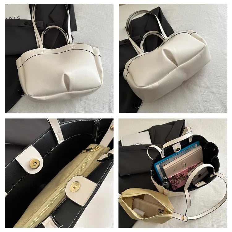 Women Tote Bag Underarm Bag Large Capacity PU Leather Shoulder Bags Vintage Solid Crossbody Bag Trendy Briefcase Bags with Purse