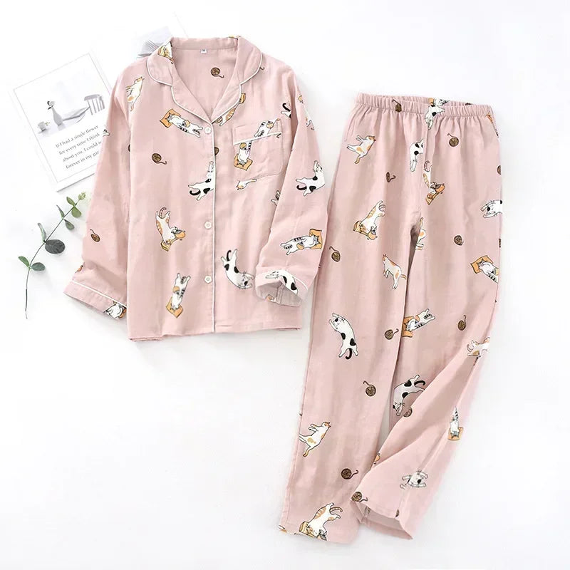 2026 kimono femme maple leaf pajama sets women 100% gauze cotton long sleeve casual sleepwear women pyjamas autumn hot sale
