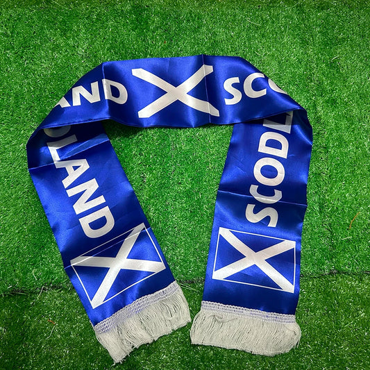2026 Scotland Scarf 14x135cm Double-sided Printed Satin Scotland Flag Scarf Tassels Suitable for Football, Sports, Events