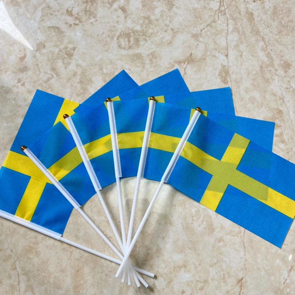 Sweden Hand flag 14x21cm double-sided permeable polyester Swedish hand flag decorated for holiday party sports