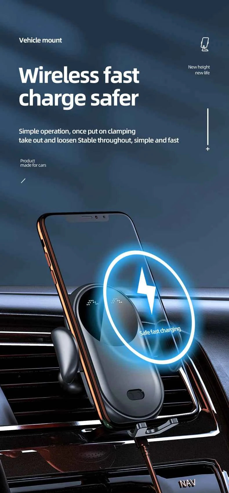 Wireless Charger Car Mount for Air Vent Mount Car Phone Holder Rotating Intelligent Infrared Fast Wireless Charging Charger