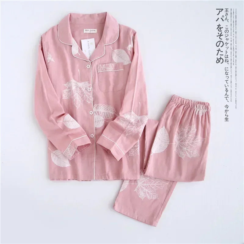 2026 kimono femme maple leaf pajama sets women 100% gauze cotton long sleeve casual sleepwear women pyjamas autumn hot sale