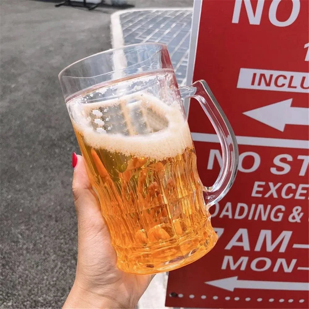 Creative Cool Double-layered Fake Beer Glass, Thickened Cup with Handgrip, Transparent Mugs, Teasing Supplies, 450ml