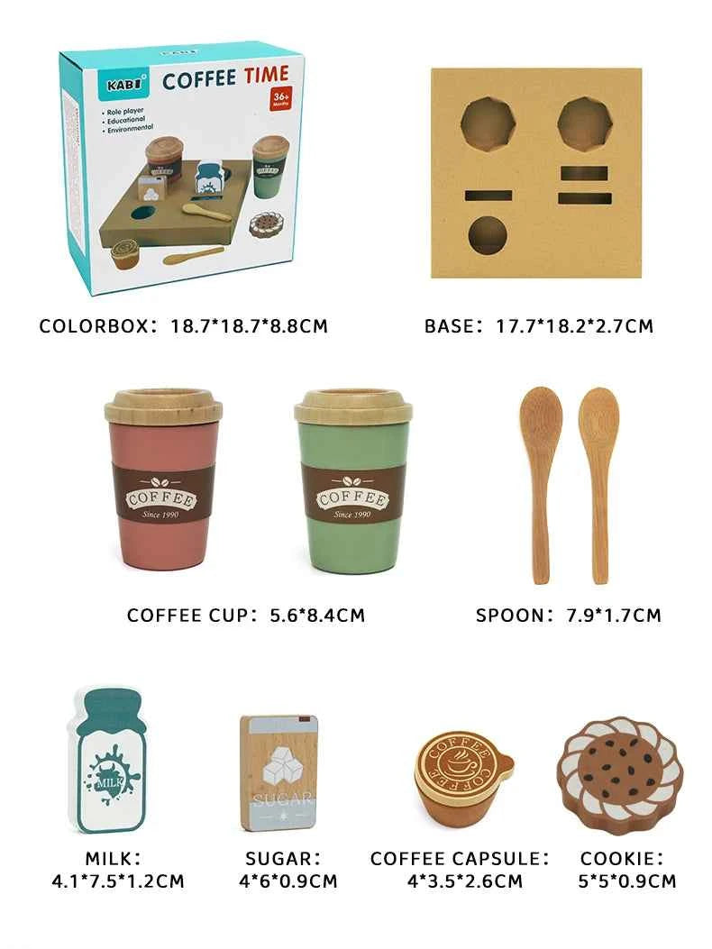 Kids Wooden Coffee Toy Set Toddler Pretend Play Kitchen Accessories Gift for Children House Play Early Educational Toys for Kids