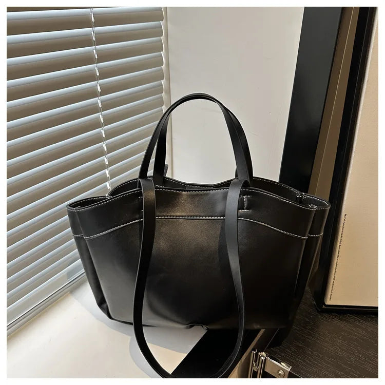 Women Tote Bag Underarm Bag Large Capacity PU Leather Shoulder Bags Vintage Solid Crossbody Bag Trendy Briefcase Bags with Purse
