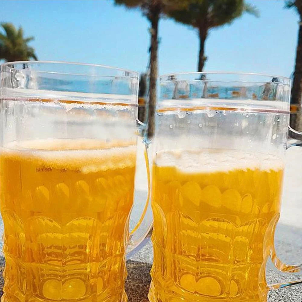 Creative Cool Double-layered Fake Beer Glass, Thickened Cup with Handgrip, Transparent Mugs, Teasing Supplies, 450ml