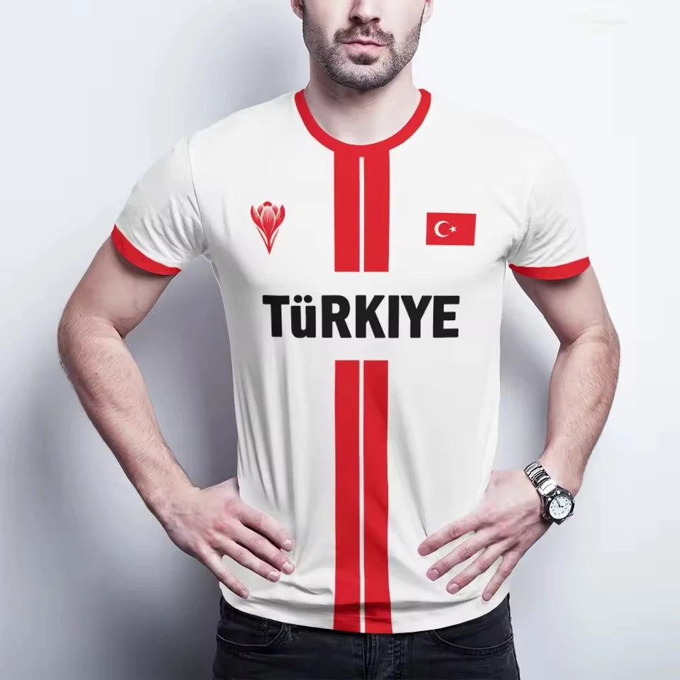 Turkish Fashion National Flag-themed 3D Printed Summer Football Jersey Sports Breathable and Quick-drying Men's T-shirt