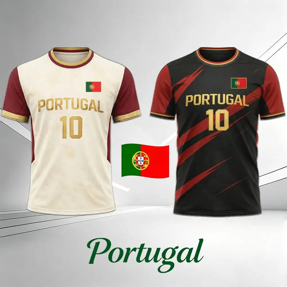 Portugal Flag Print T-shirt Summer Football Training Uniform Men's And Women's Outdoor Breathable Quick-Drying Jersey Gift Top