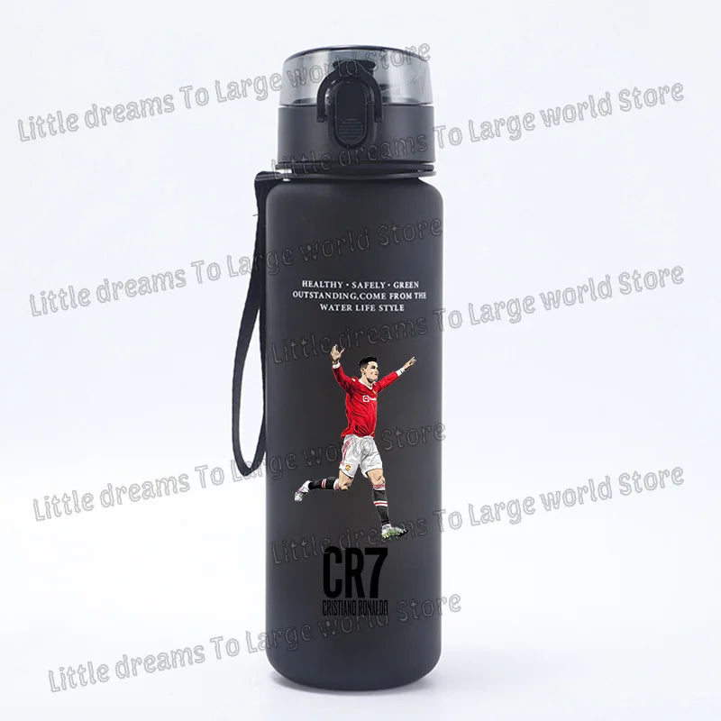 Football Cristiano Ronaldo Water Cup Portable 650ml Large Capacity Sports Plastic Drinking Bottle with Handle for Children Adult