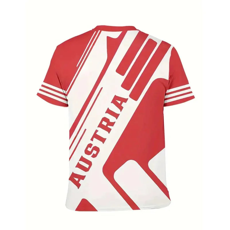 Austria National Flag Themed T-shirt Men's Clothing 3d Printed Stripe Word T Shirts Casual Fashion Street Short Sleeves Tees