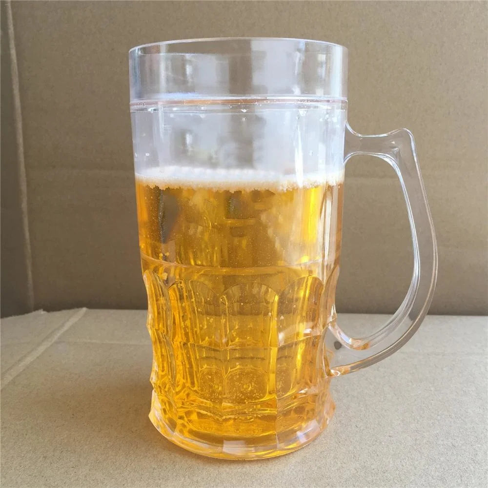 Creative Cool Double-layered Fake Beer Glass, Thickened Cup with Handgrip, Transparent Mugs, Teasing Supplies, 450ml