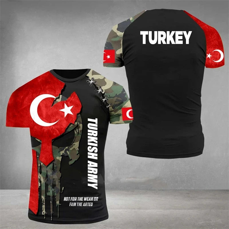 3D Printed Turkish Flag Pattern Men's T-Shirt National Pride Football Jersey Outdoor Sports Fitness Leisure Fashion Street Wear