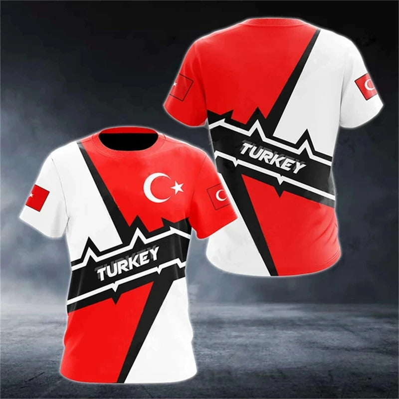 3D Printed Turkish Flag Pattern Men's T-Shirt National Pride Football Jersey Outdoor Sports Fitness Leisure Fashion Street Wear