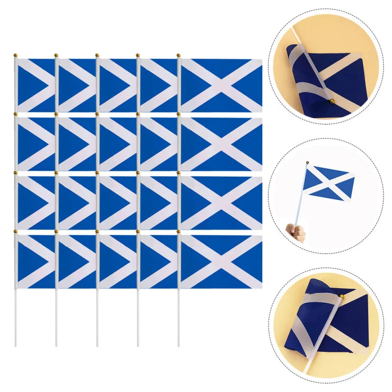 20Pcs Scotland Waving Flag Home Decor Scottish Sports Party Supplies Garden Polyester Handheld Flag Patriotic Nationalism