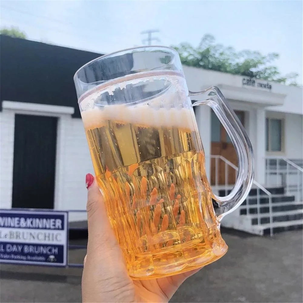 Creative Cool Double-layered Fake Beer Glass, Thickened Cup with Handgrip, Transparent Mugs, Teasing Supplies, 450ml