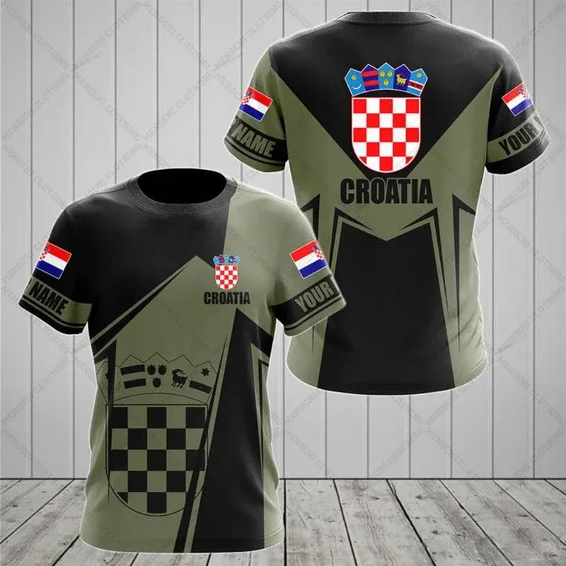 Croatia National Emblem Printing Cool Flag Fashion New Casual Men's And Women's Round Neck Short Sleeve Oversized Sports T-shirt
