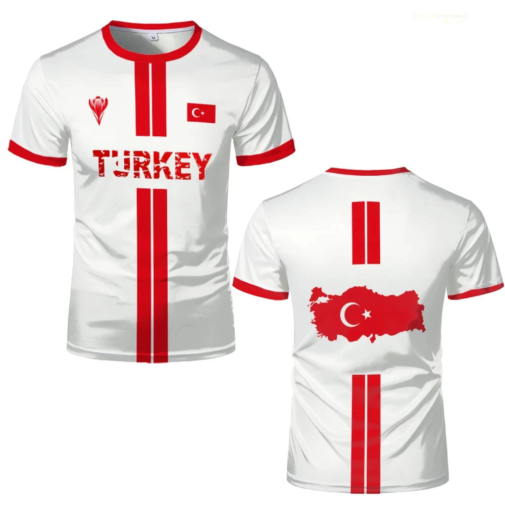 Turkish Fashion National Flag-themed 3D Printed Summer Football Jersey Sports Breathable and Quick-drying Men's T-shirt