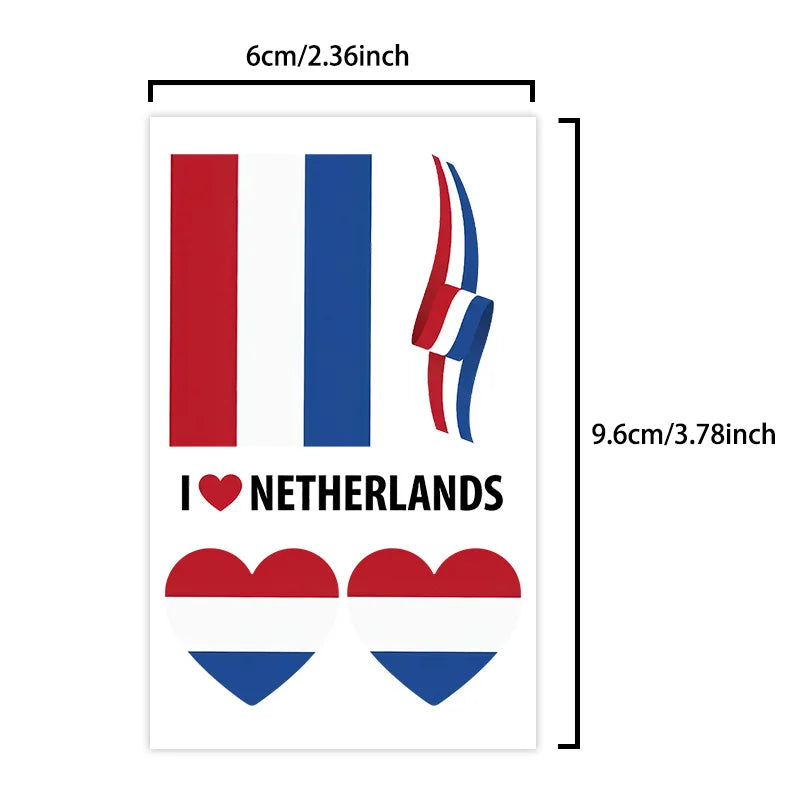 Netherlands Flag Temporary Tattoo Sticker, Long-lasting and Waterproof, Festival, Football, Soccer Fan Face Stickers, Arm, Face