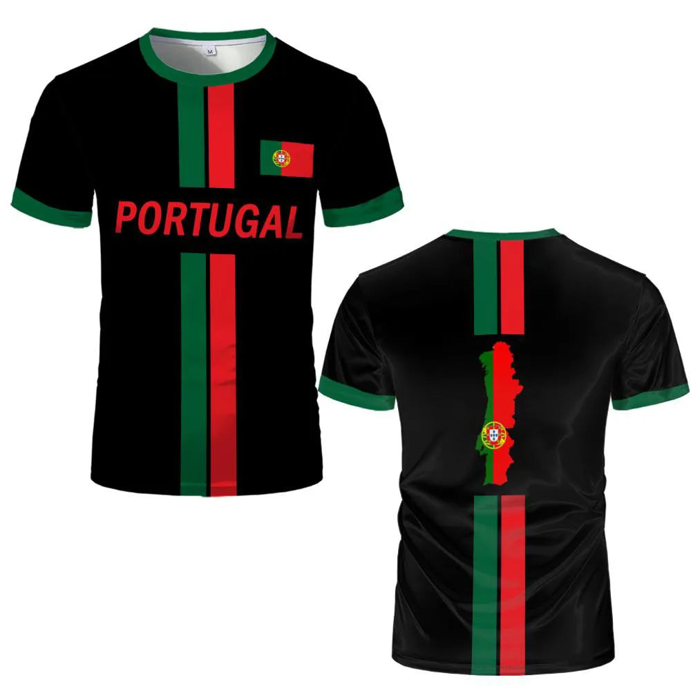 2026 Portugal Flag Printed Soccer Jersey Men Women Kids Green Red Striped Quick Dry Short Sleeve Portugal Football Training Tops