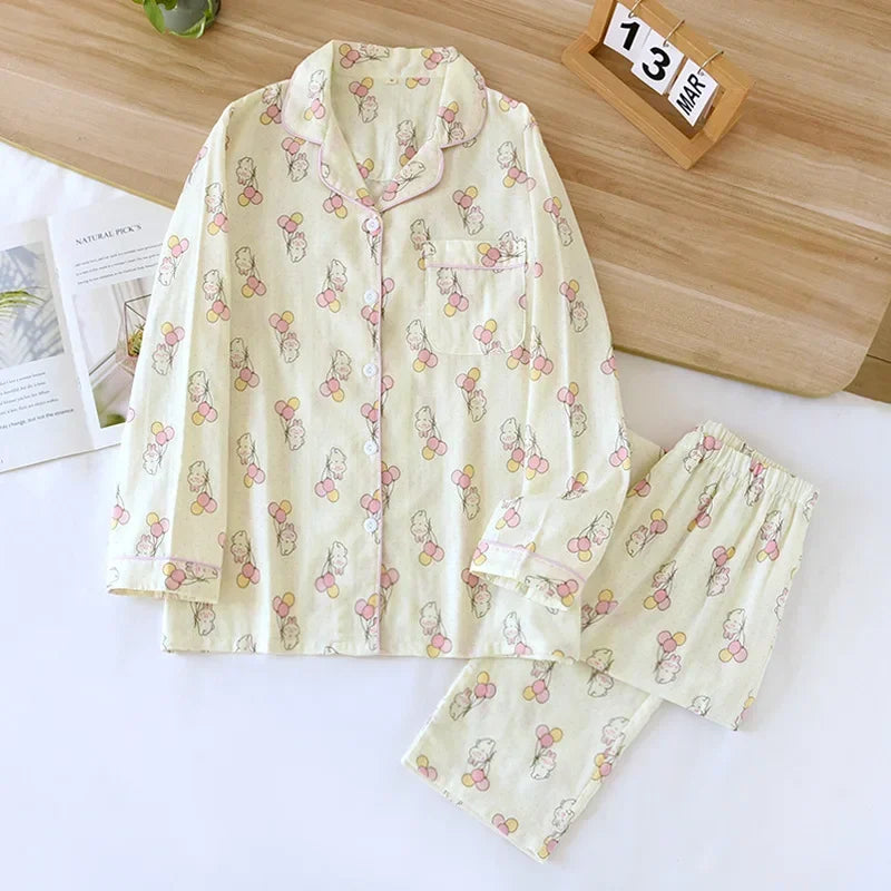 2026 kimono femme maple leaf pajama sets women 100% gauze cotton long sleeve casual sleepwear women pyjamas autumn hot sale