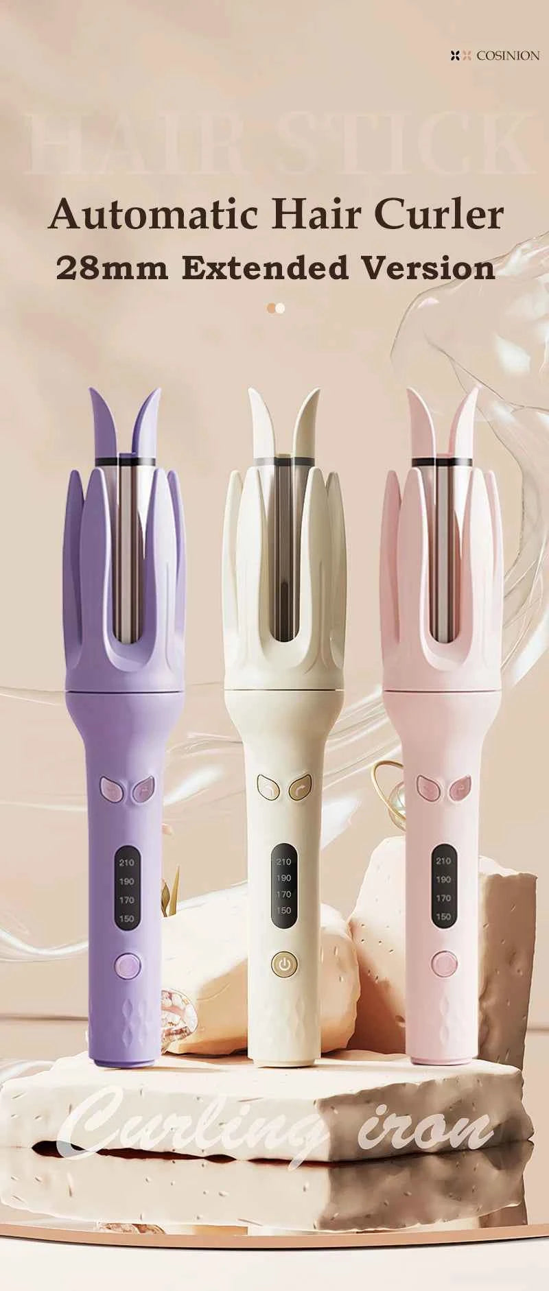 Automatic Hair Curler 28mm Negative Ions Electric Ceramic Curling Hair Stick Rotating Curl Waves Anti-Tangle Curling Iron Styler