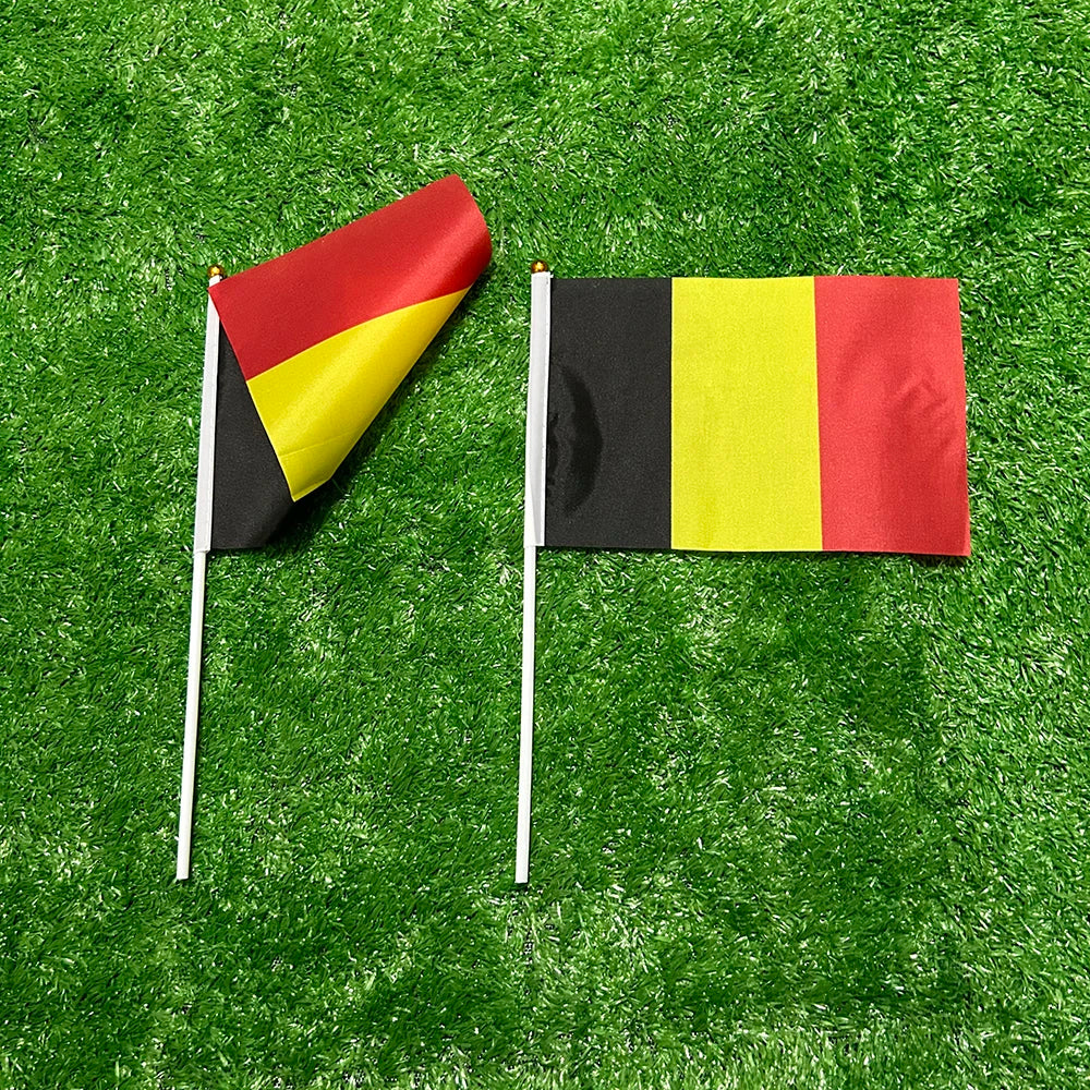 SKY FLAG Belgium hand flag 10/20/50/100pcs 14 * 21cm Promotion Small belgium Waving National banner For Sports Activity