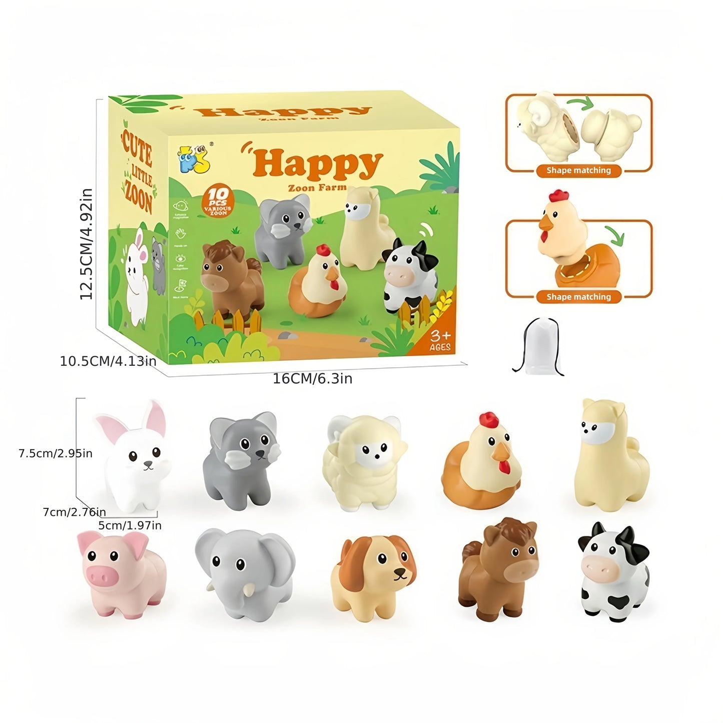 Toddler Toys,Montessori Preschool Learning Activities Animal Toy for Boys Girls,10 pcs Little People Animals Matching Games Fine