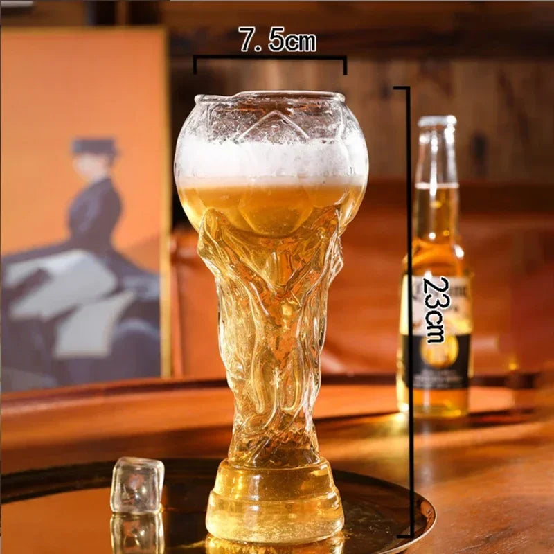 World Football Trophy Shape Beer Glass, High Borosilicate Glass, 450ml/600ml/800ml, Fan Gift for 2026 Soccer Matches & Parties